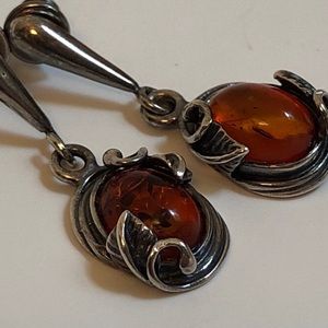 Baltic amber and sterling silver pendant earrings